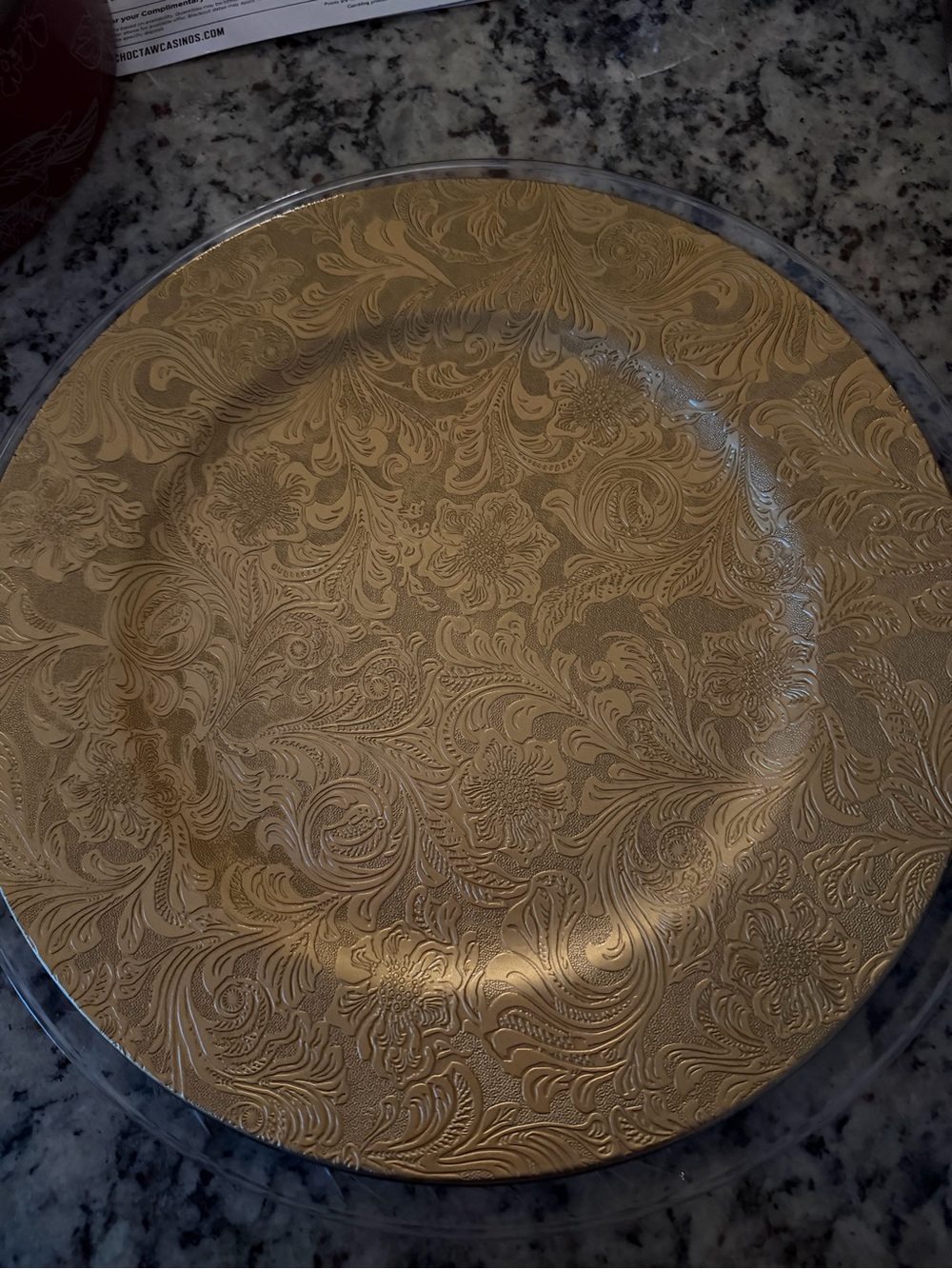 Gold Decorative Charger Plate - Elegant Floral Pattern